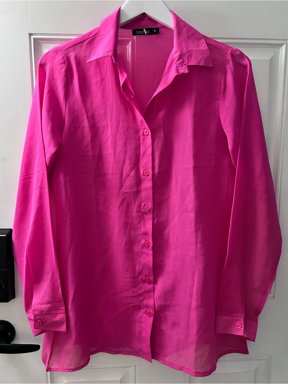 boohoo Vibrant Hot Pink Long Sleeve Button-Down Shirt